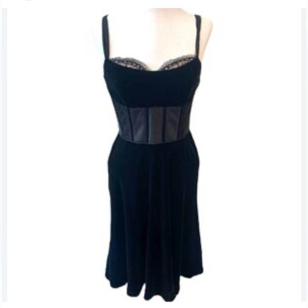 Badgley Mischka Black Corset Sleeveless Babydoll Midi Dress